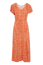 Load image into Gallery viewer, Ichi Haya belted midi dress Coral Rose Leo
