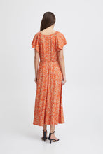 Load image into Gallery viewer, Ichi Haya belted midi dress Coral Rose Leo
