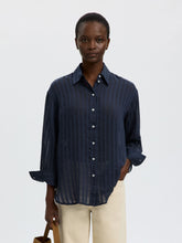 Load image into Gallery viewer, Selected Taran semi sheer stripe shirt Dark Saphire - CW CW