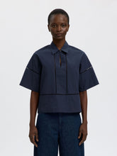 Load image into Gallery viewer, Selected Delia boxy ladder stitch cotton shirt Dark Sapphire - CW CW
