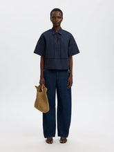 Load image into Gallery viewer, Selected Delia boxy ladder stitch cotton shirt Dark Sapphire - CW CW