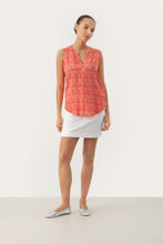 Load image into Gallery viewer, Part Two Andia sleeveless blouse Mandarin Red Graphic
