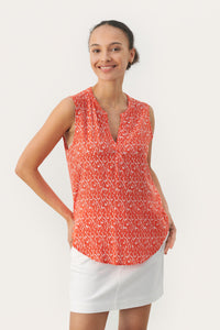 Part Two Andia sleeveless blouse Mandarin Red Graphic