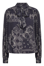 Load image into Gallery viewer, Part Two Najia bow front blouse Navy Graphic Paisley