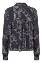 Load image into Gallery viewer, Part Two Najia bow front blouse Navy Graphic Paisley
