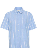Load image into Gallery viewer, Part Two Renee linen blend striped shirt Marina Blue White