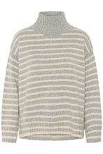 Load image into Gallery viewer, Part Two Lilye high neck striped jumper Grey Melange & French Oak