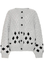 Load image into Gallery viewer, Ichi Cortana heavy knit jacquard bomber Grey Melange