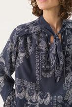 Load image into Gallery viewer, Part Two Najia bow front blouse Navy Graphic Paisley