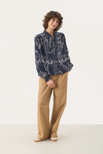Load image into Gallery viewer, Part Two Najia bow front blouse Navy Graphic Paisley