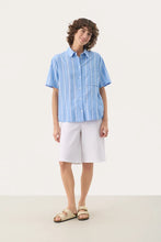 Load image into Gallery viewer, Part Two Renee linen blend striped shirt Marina Blue White