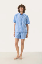 Load image into Gallery viewer, Part Two Renee linen blend striped shirt Marina Blue White