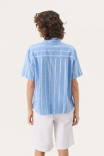 Load image into Gallery viewer, Part Two Renee linen blend striped shirt Marina Blue White