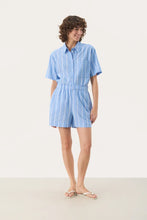 Load image into Gallery viewer, Part Two Rigge striped linen blend short Marina Blue White