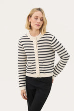 Load image into Gallery viewer, Part Two Elmie cotton cardigan Dark Navy Stripe - CW CW