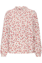 Load image into Gallery viewer, Ichi Wina ditsy print ruffle neck shirt Teaberry