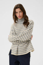Load image into Gallery viewer, Part Two Lilye high neck striped jumper Grey Melange & French Oak