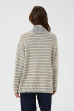 Load image into Gallery viewer, Part Two Lilye high neck striped jumper Grey Melange & French Oak