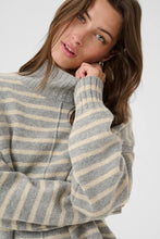 Load image into Gallery viewer, Part Two Lilye high neck striped jumper Grey Melange & French Oak