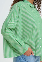 Load image into Gallery viewer, Ichi Giley peter pan collar shirt Kelly Green Birch Stripe - CW CW