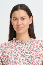 Load image into Gallery viewer, Ichi Wina ditsy print ruffle neck shirt Teaberry