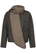 Load image into Gallery viewer, Ichi Frava herringbone jacket with detatchable scarf Black Herringbone