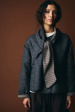 Load image into Gallery viewer, Ichi Frava herringbone jacket with detatchable scarf Black Herringbone