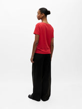 Load image into Gallery viewer, Object Thea linen blend V neck T Poinsettia - CW CW