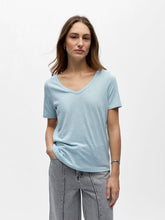Load image into Gallery viewer, Object Thea linen blend V neck T Pale Sky - CW CW