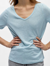 Load image into Gallery viewer, Object Thea linen blend V neck T Pale Sky - CW CW