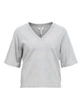 Load image into Gallery viewer, Object Thess v neck short sleeve knit Light Grey Melange