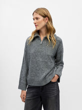 Load image into Gallery viewer, Object Diana zip neck knit Medium Grey Melange