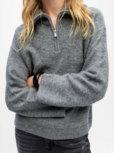 Load image into Gallery viewer, Object Diana zip neck knit Medium Grey Melange