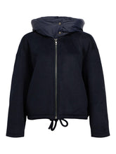 Load image into Gallery viewer, Object Moore detachable collar wool bomber jacket Navy