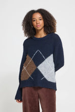 Load image into Gallery viewer, Ichi Bayana argyle jacquard jumper Total Eclipse