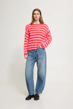 Load image into Gallery viewer, Ichi Blush relaxed sweater Poinsetta Stripe