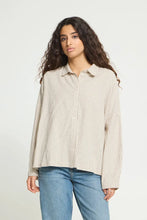 Load image into Gallery viewer, Ichi Tamanna brushed woven striped shirt Birch Coffee