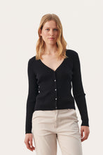 Load image into Gallery viewer, Part Two Camusa fitted ribbed cardigan Black