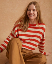 Load image into Gallery viewer, Yerse Striped round neck jumper Orange Ecru