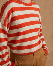Load image into Gallery viewer, Yerse Striped round neck jumper Orange Ecru