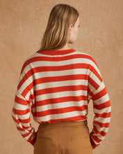 Load image into Gallery viewer, Yerse Striped round neck jumper Orange Ecru