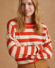 Load image into Gallery viewer, Yerse Striped round neck jumper Orange Ecru