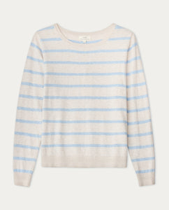 Yerse Soft cotton stripe knit Sky Blue/Ecru