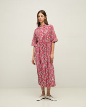 Load image into Gallery viewer, Yerse Nara flower petal print cotton dress Raspberry - CW CW