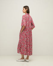 Load image into Gallery viewer, Yerse Nara flower petal print cotton dress Raspberry - CW CW