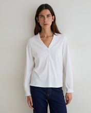 Load image into Gallery viewer, Yerse Ruffle neckline jersey shirt White