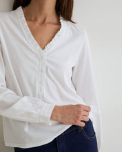 Load image into Gallery viewer, Yerse Ruffle neckline jersey shirt White