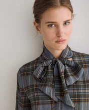 Load image into Gallery viewer, Yerse Plaid print pussy bow tie blouse Multi colour