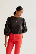 Load image into Gallery viewer, Compañia Fantastica Garden Flower embroidered blouse Black Multi - CW CW