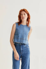 Load image into Gallery viewer, Compañia Fantastica Scalloped edge shoulder denim top Blue - CW CW